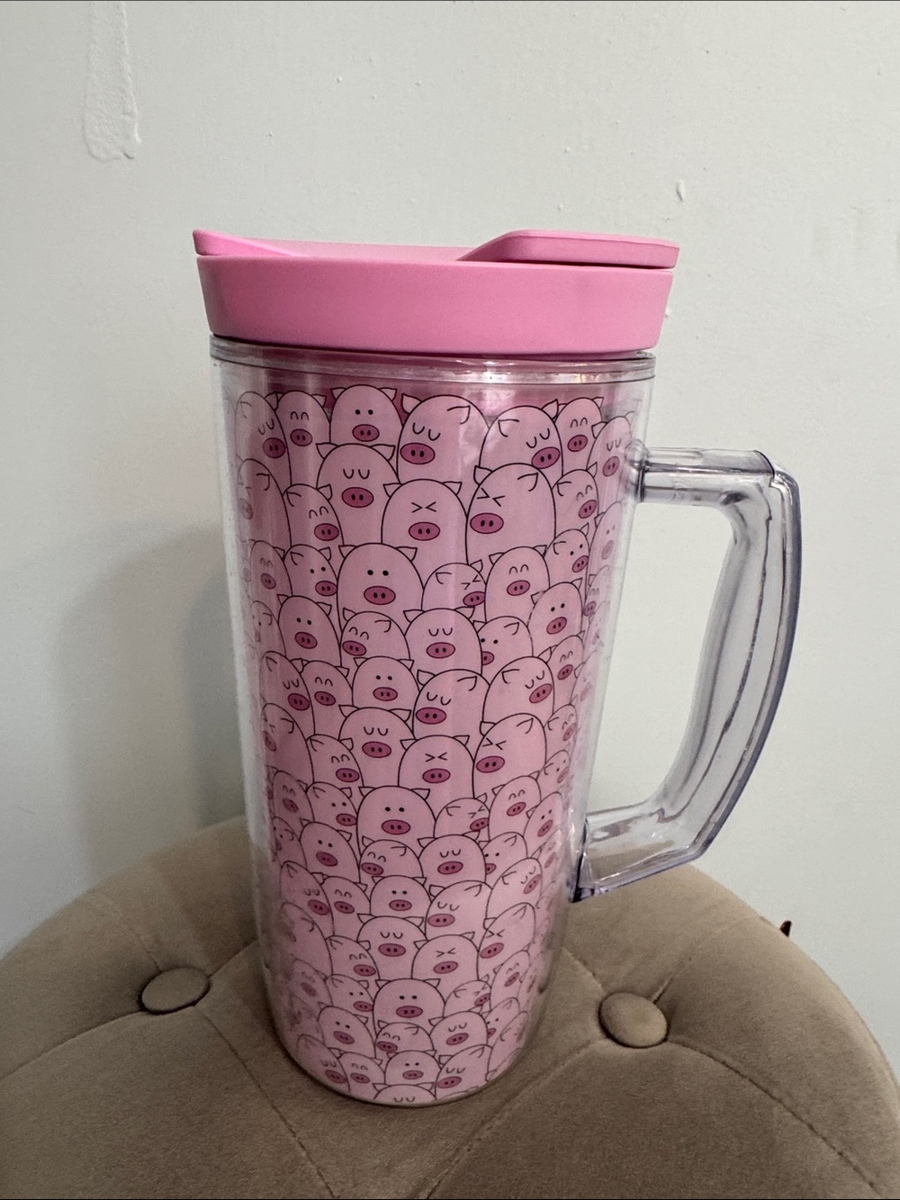 Pink Pig Pattern Travel Tumbler with Lid